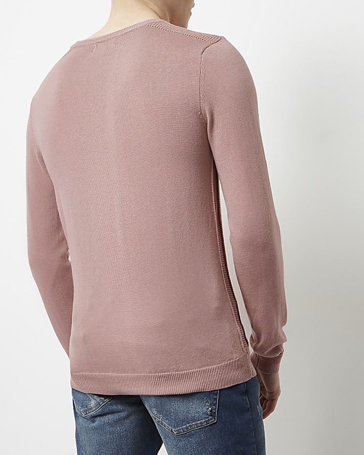 Light pink knit slim fit mesh panel jumper