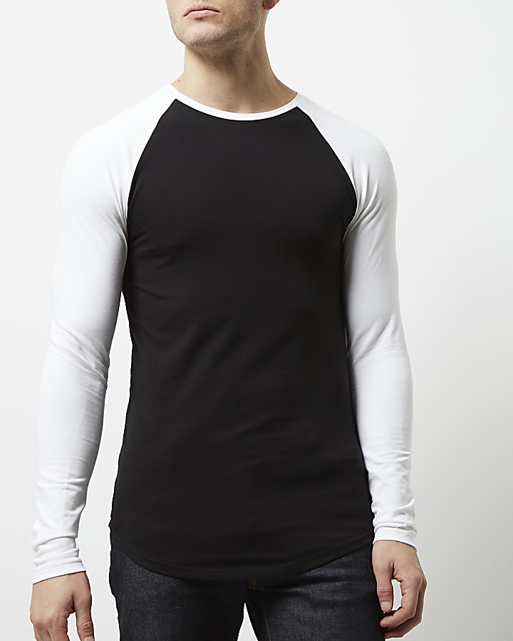 Black muscle fit raglan long sleeve T-shirt