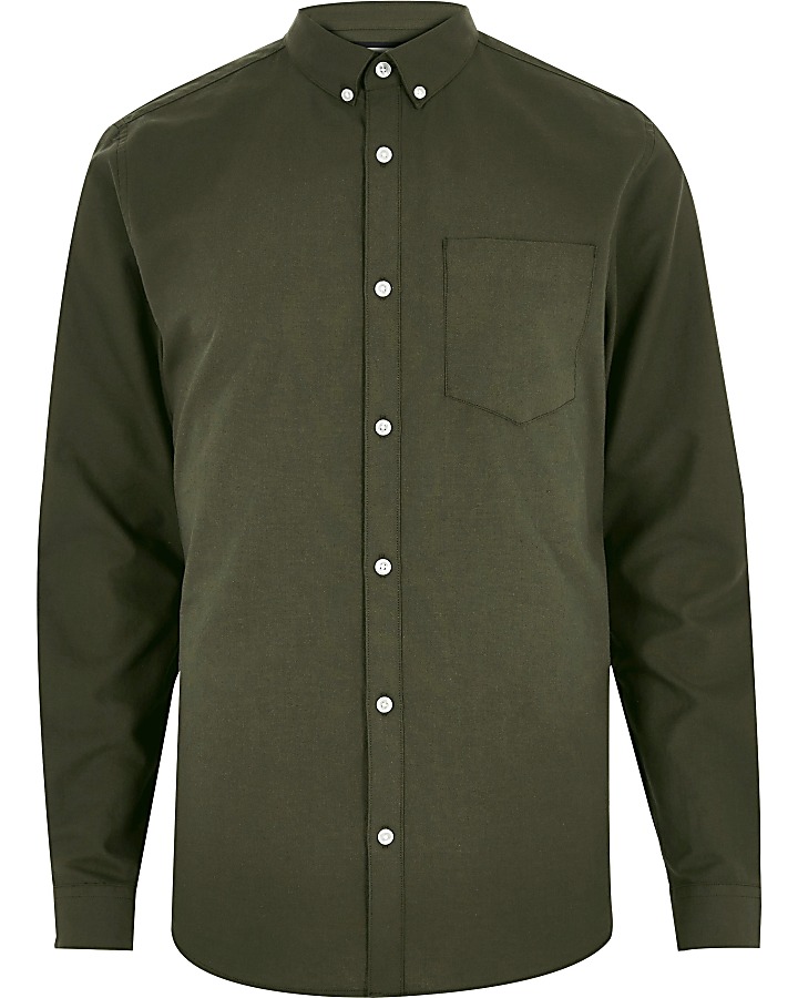 Green casual button-down Oxford shirt