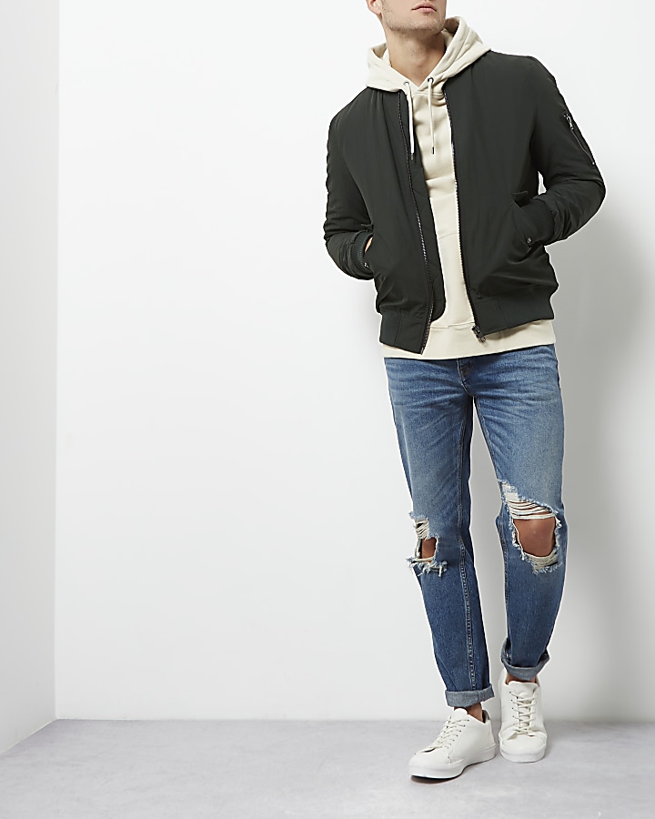 Green casual crinkle bomber jacket