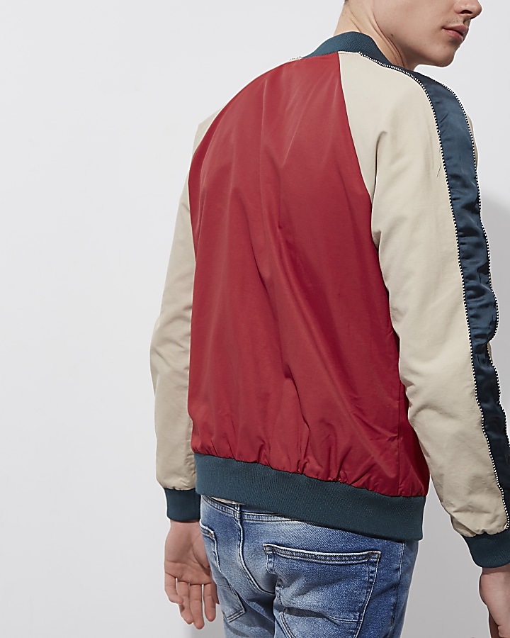 Red tipped 'japan' print bomber jacket