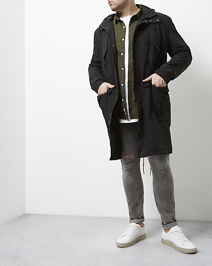 Big and Tall black lightweight parka coat