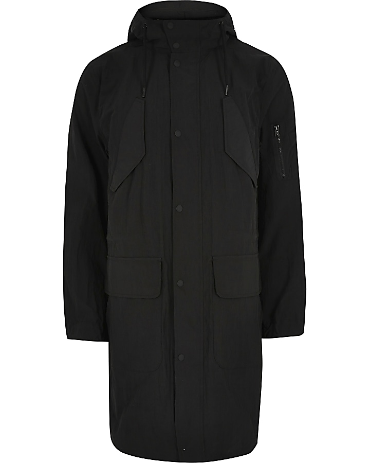 Big and Tall black lightweight parka coat