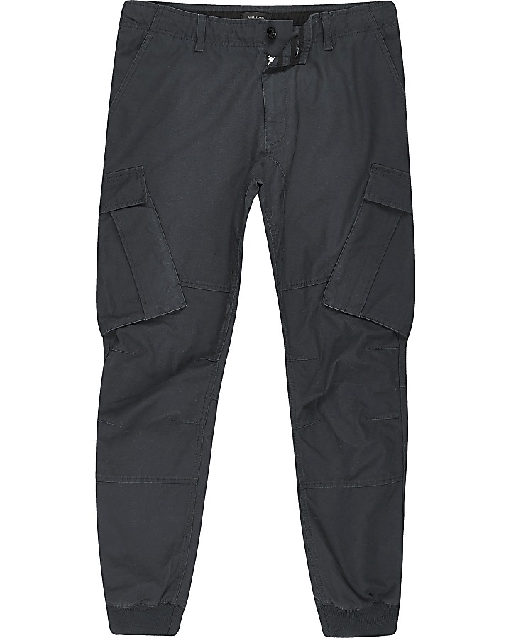 Big and Tall navy blue cargo tapered trousers