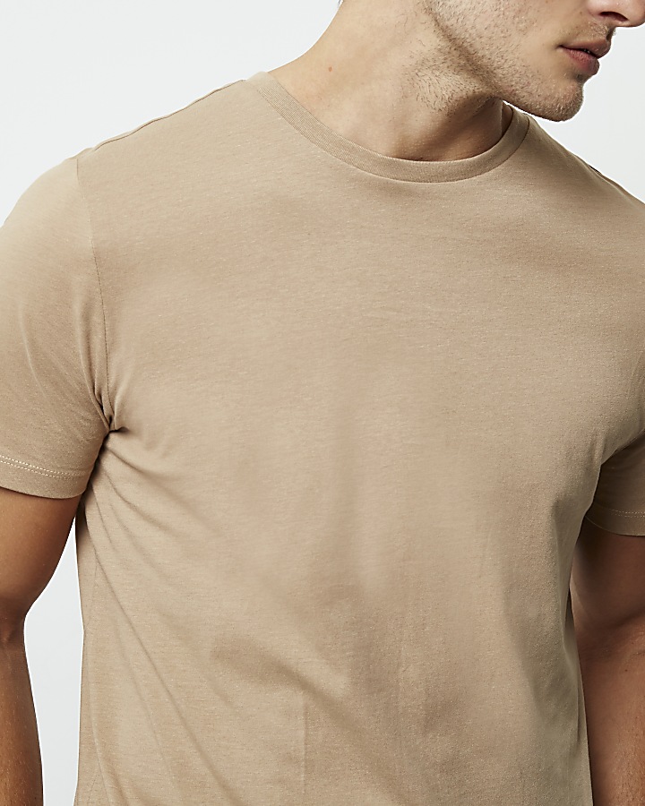 Camel brown curved hem T-shirt