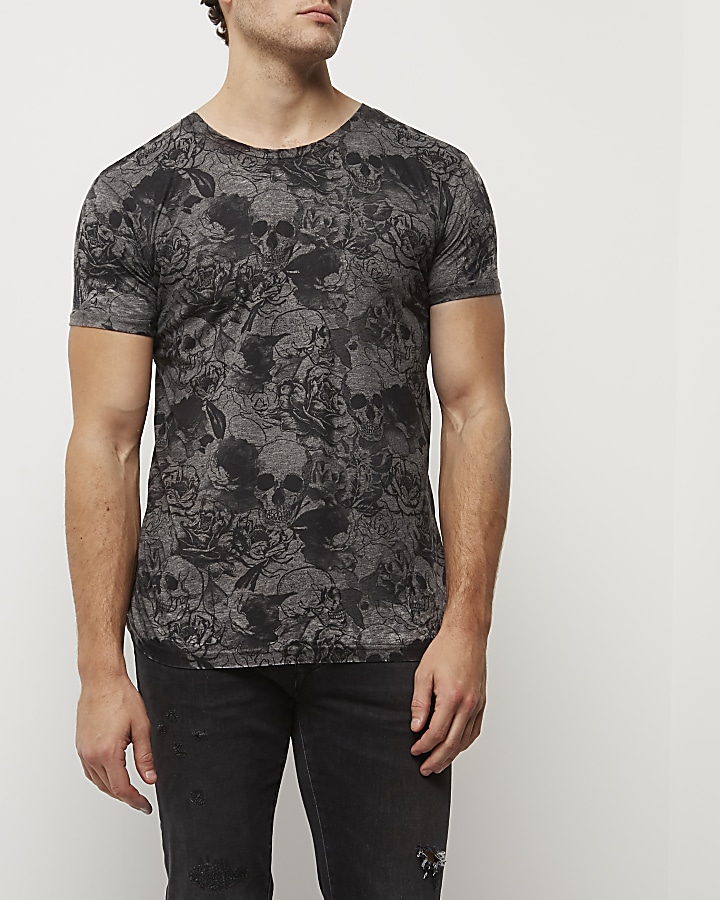 Dark grey skull print T-shirt