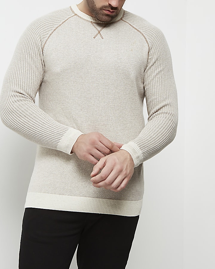 Big and Tall stone knit raglan sleeve jumper