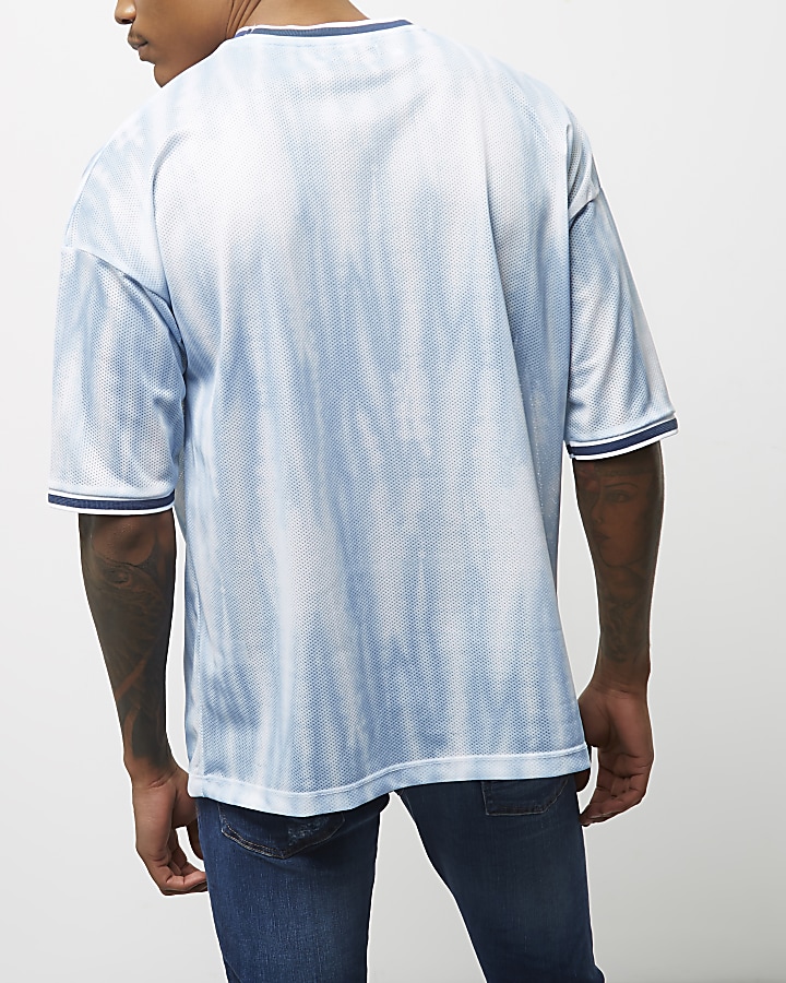 Blue mesh tie dye oversized T-shirt