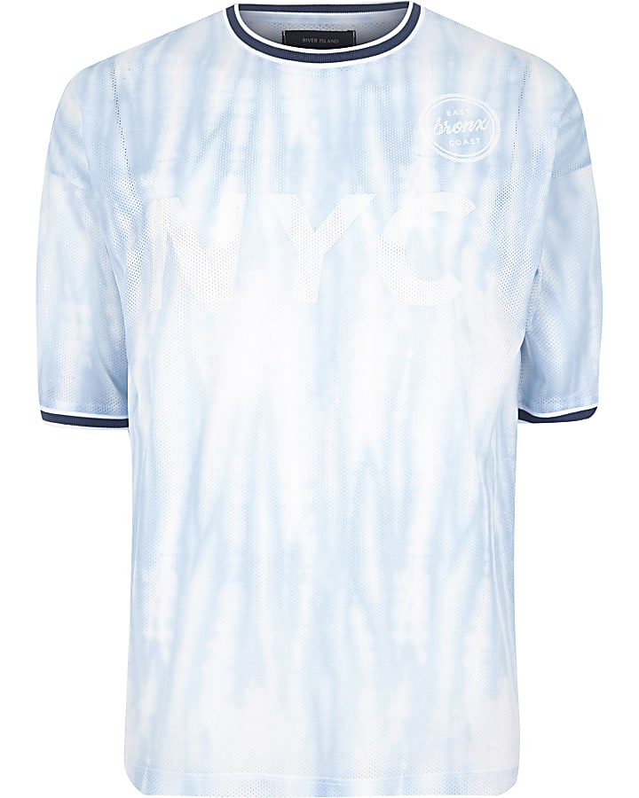 Blue mesh tie dye oversized T-shirt