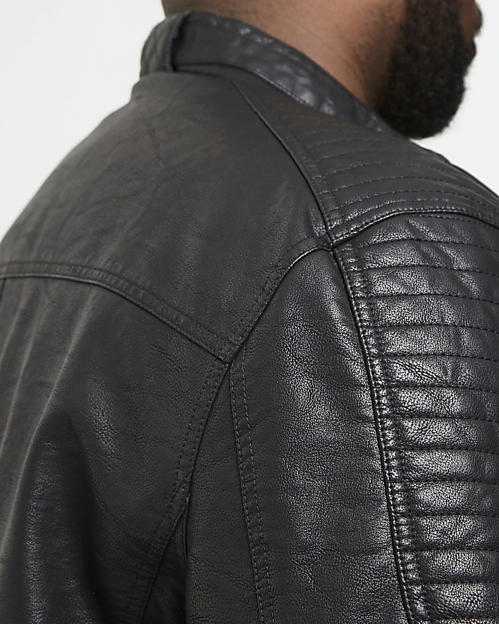 Big and Tall faux leather racer neck jacket