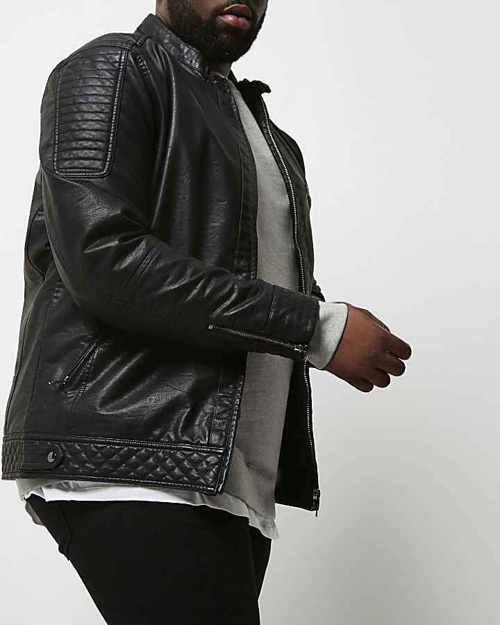Big and Tall faux leather racer neck jacket