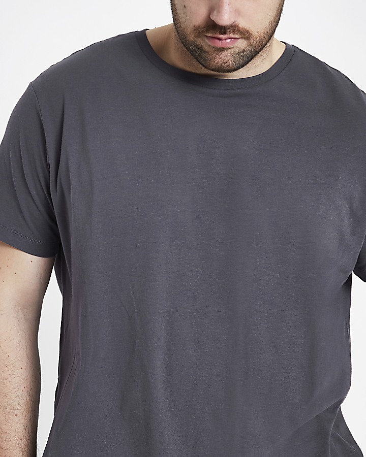 Big and Tall dark grey curved hem T-shirt