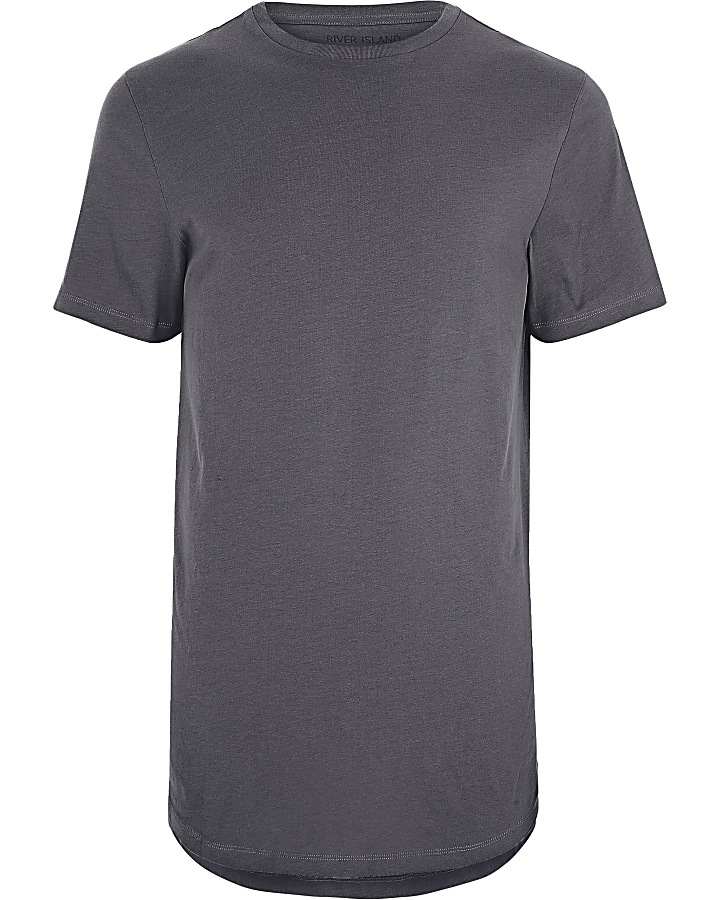 Big and Tall dark grey curved hem T-shirt
