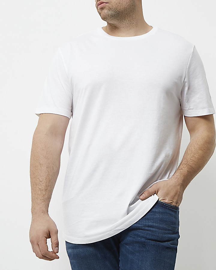 Big and Tall white curved hem T-shirt