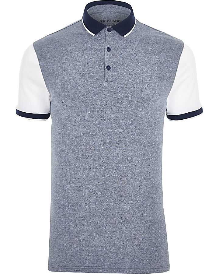 Blue and white muscle fit polo shirt