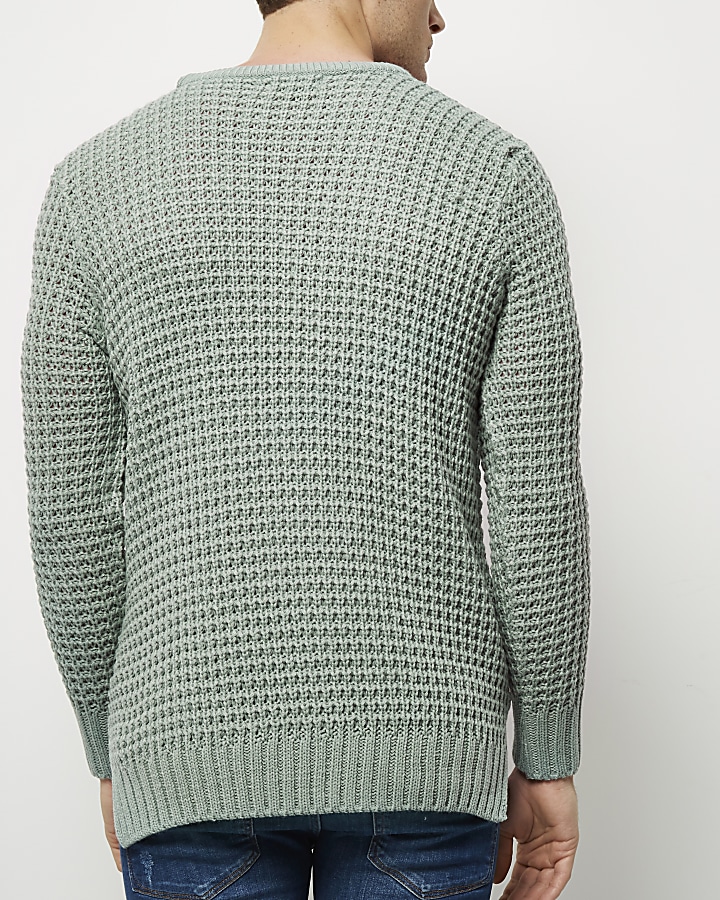 Mint green textured waffle knit jumper