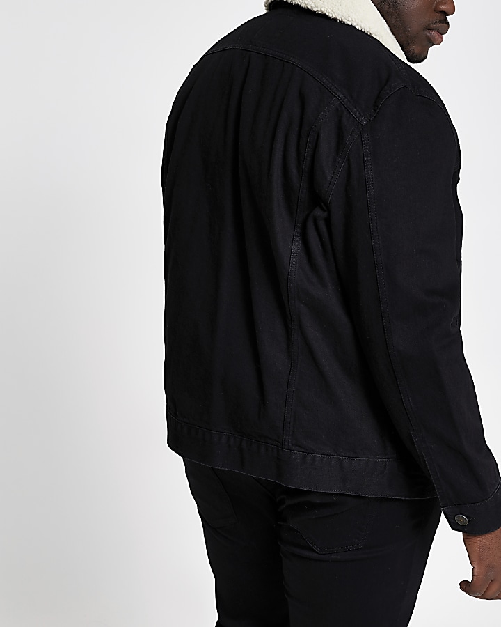 Big and Tall black borg collar denim jacket
