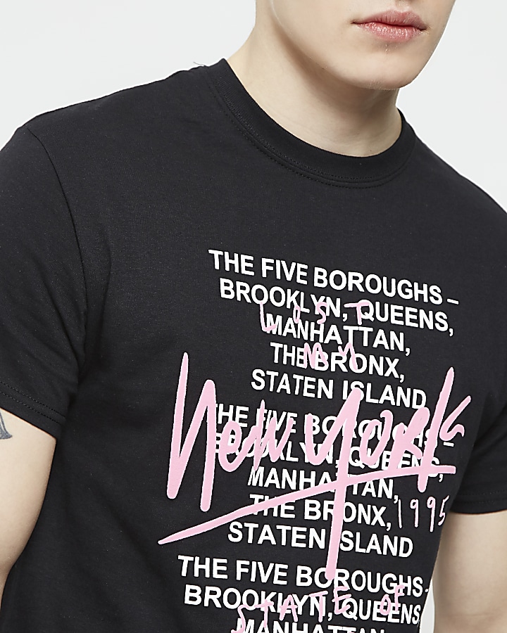 Black New York scribble print T-shirt