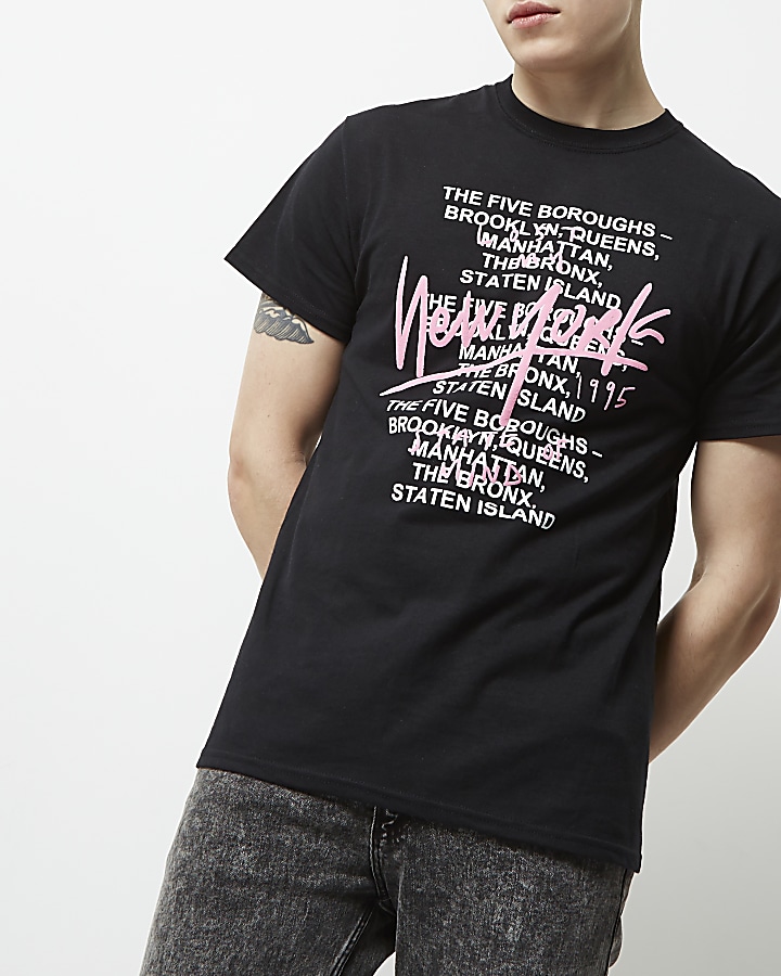 Black New York scribble print T-shirt