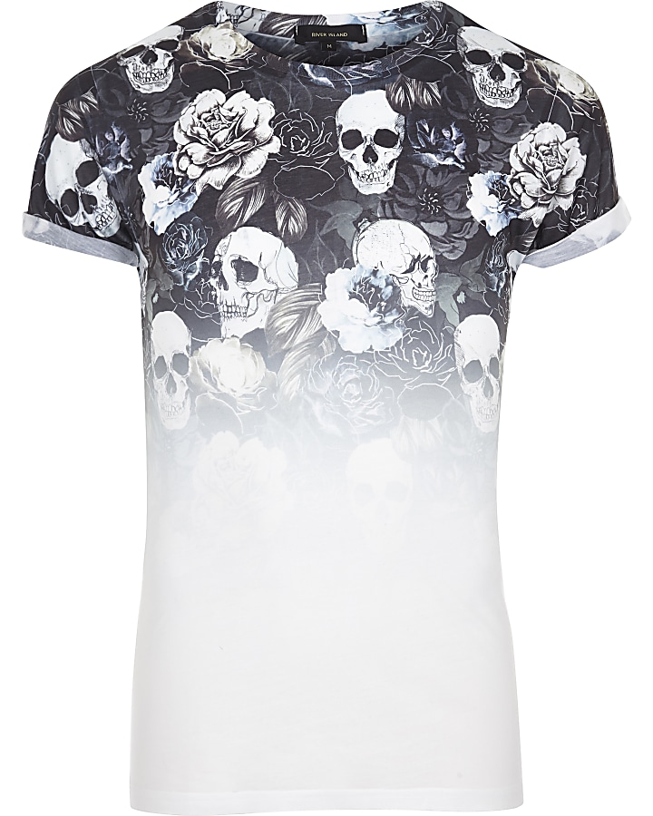 White faded skull print T-shirt