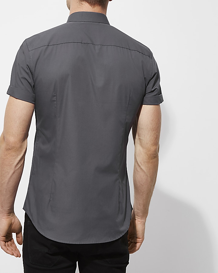 Dark grey short sleeve slim fit shirt