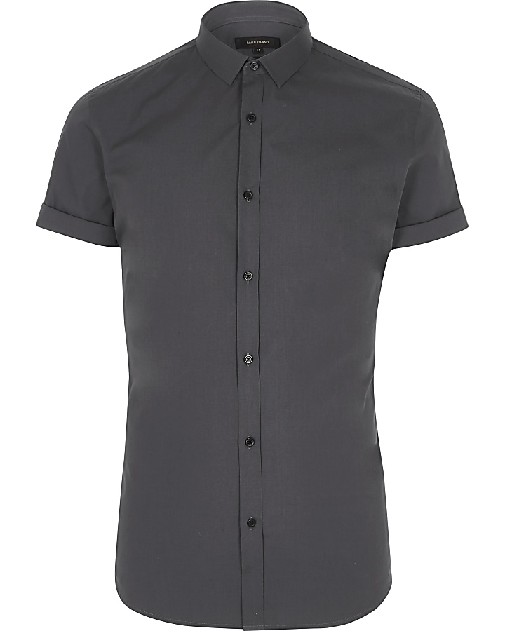 Dark grey short sleeve slim fit shirt