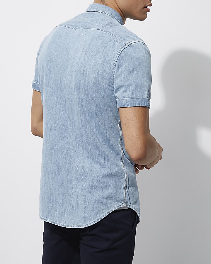 Blue denim short sleeve western shirt