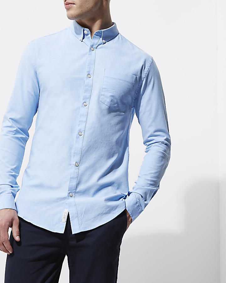 Light blue muscle fit Oxford shirt