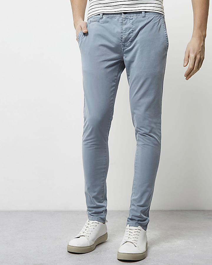 Blue stretch super skinny chino trousers