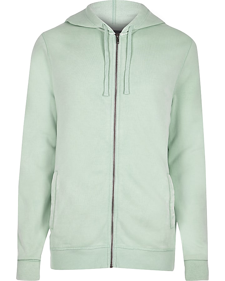 Light green zip front long sleeve hoodie