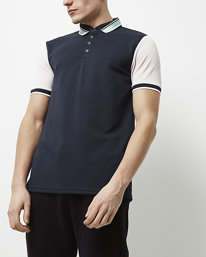 Navy contrast slim fit polo shirt