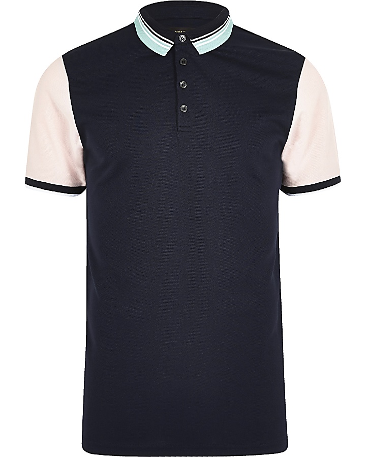Navy contrast slim fit polo shirt