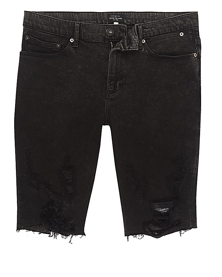 Black ripped acid wash skinny denim shorts