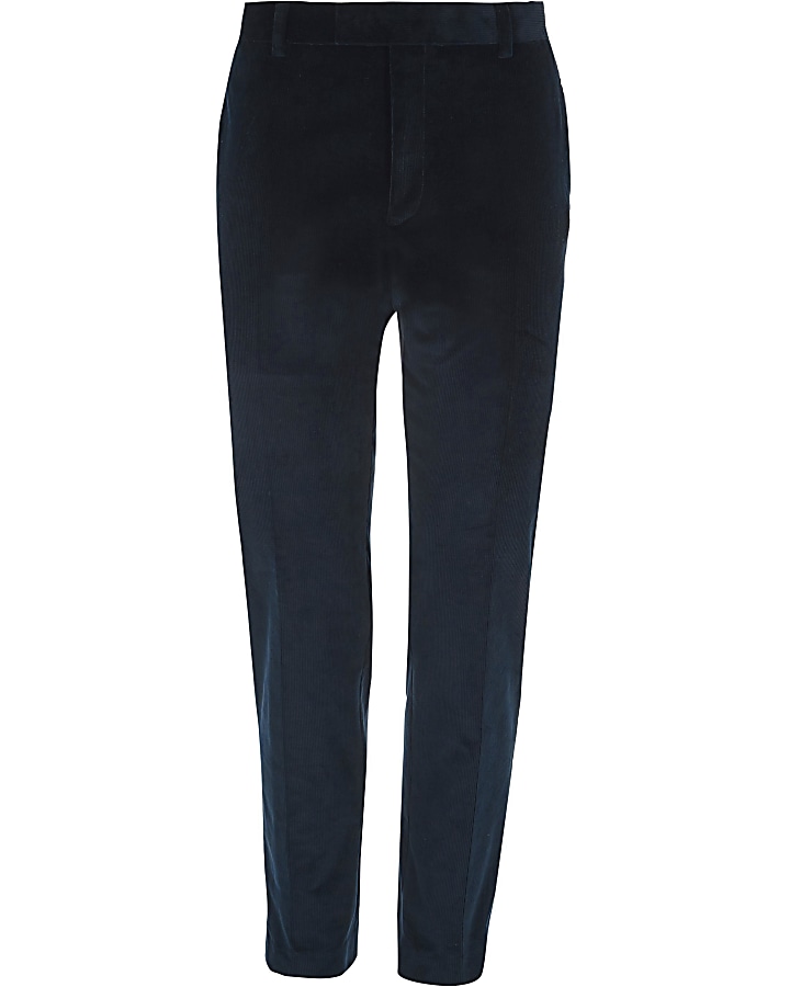 Teal blue corduroy skinny fit suit trousers