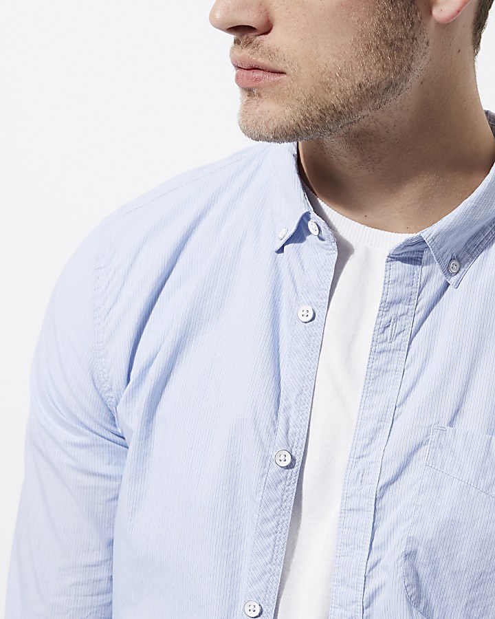 Blue stripe long sleeve slim fit shirt