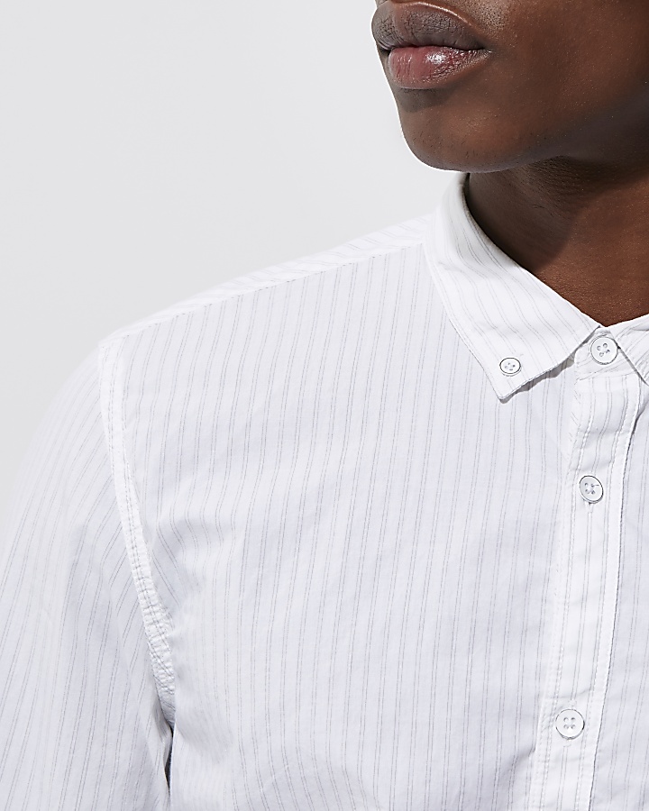 White stripe long sleeve slim fit shirt