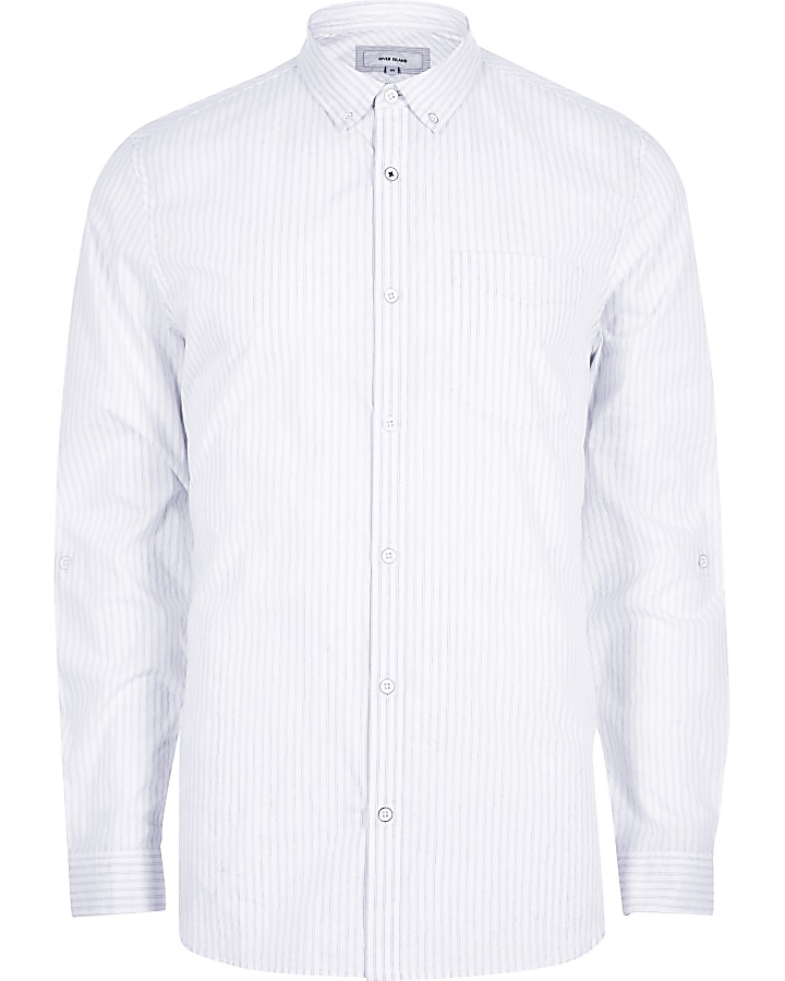 White stripe long sleeve slim fit shirt