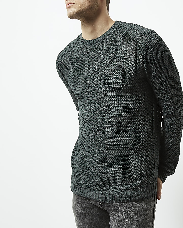 Dark green textured knit jumper