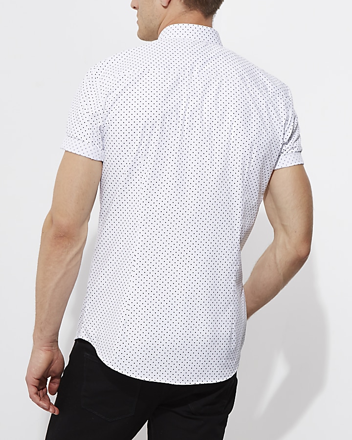 White polka dot short sleeve slim fit shirt