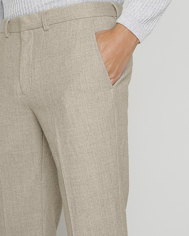 Stone skinny fit wool blend suit trousers
