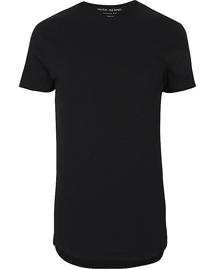 Black muscle fit curved hem T-shirt