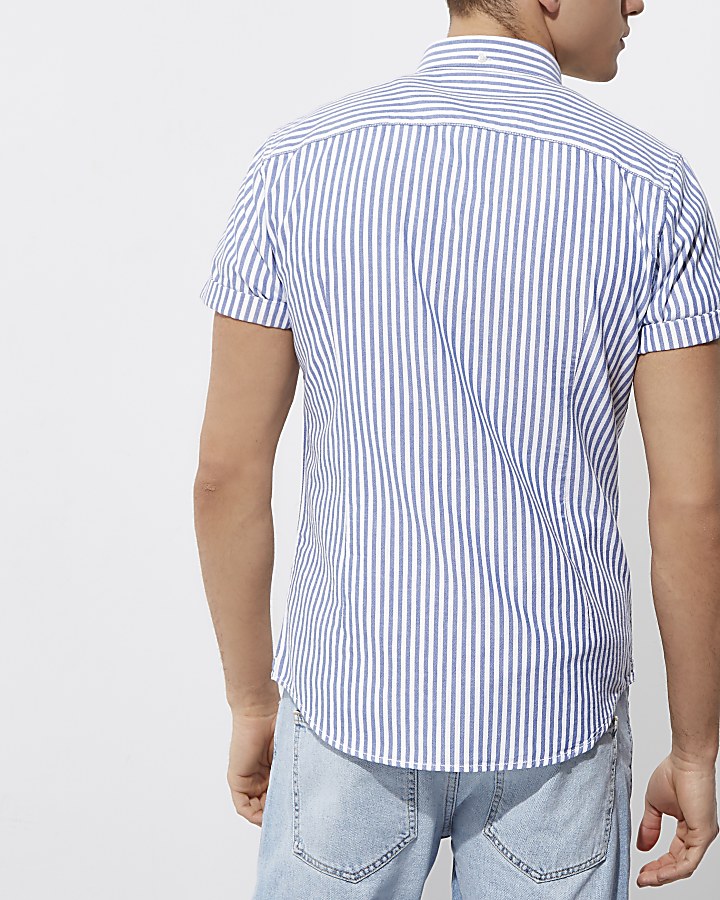 Blue stripe print slim fit Oxford shirt