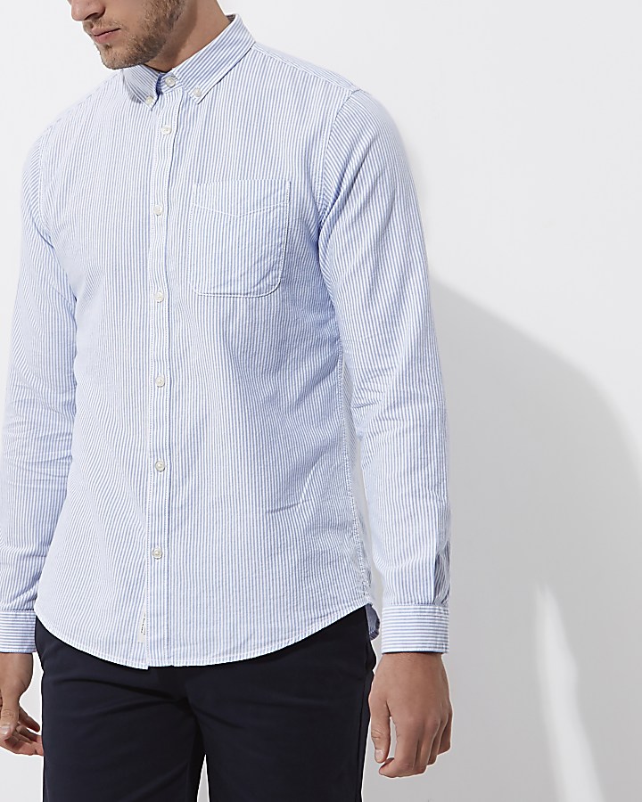 Blue stripe print Oxford shirt