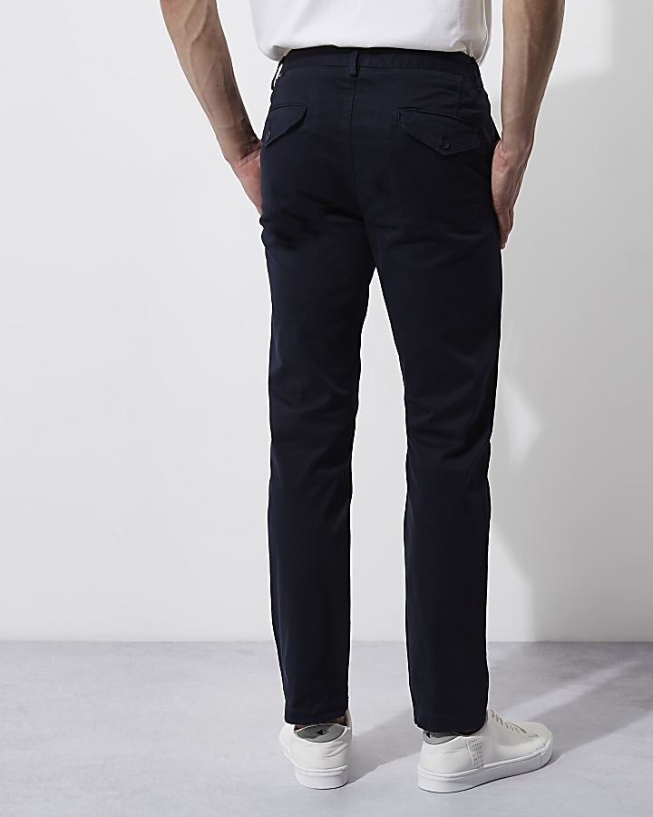 Navy blue casual slim fit chino trousers