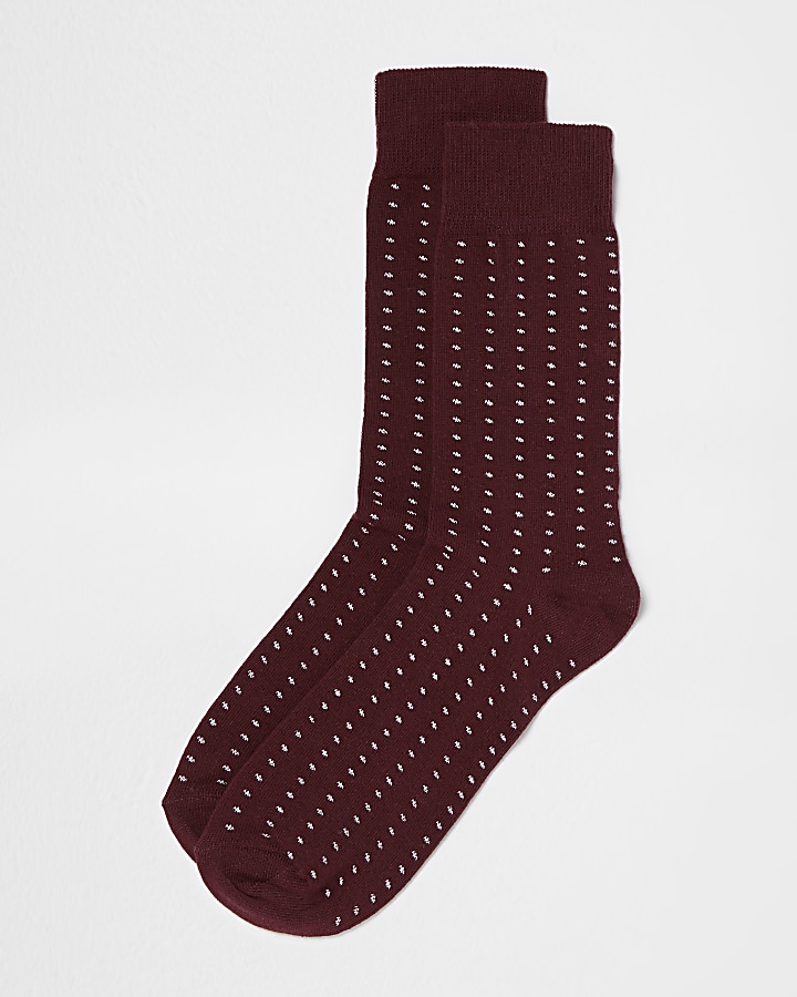 Dark red spot print socks