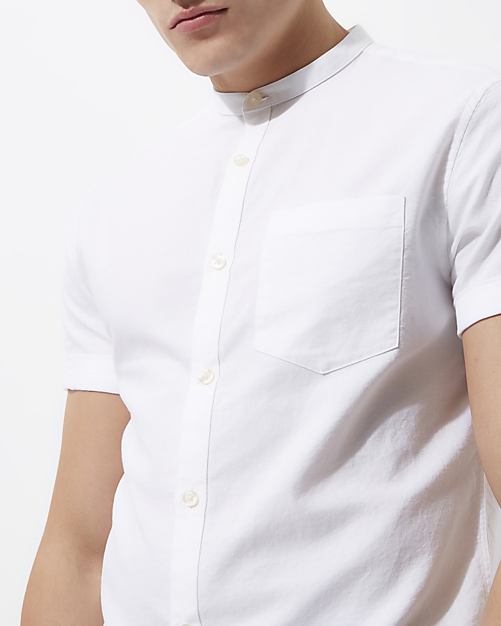 White short sleeve Oxford grandad shirt