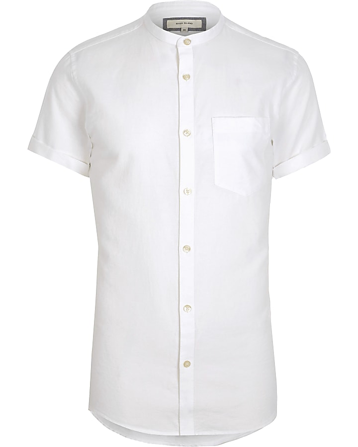 White short sleeve Oxford grandad shirt