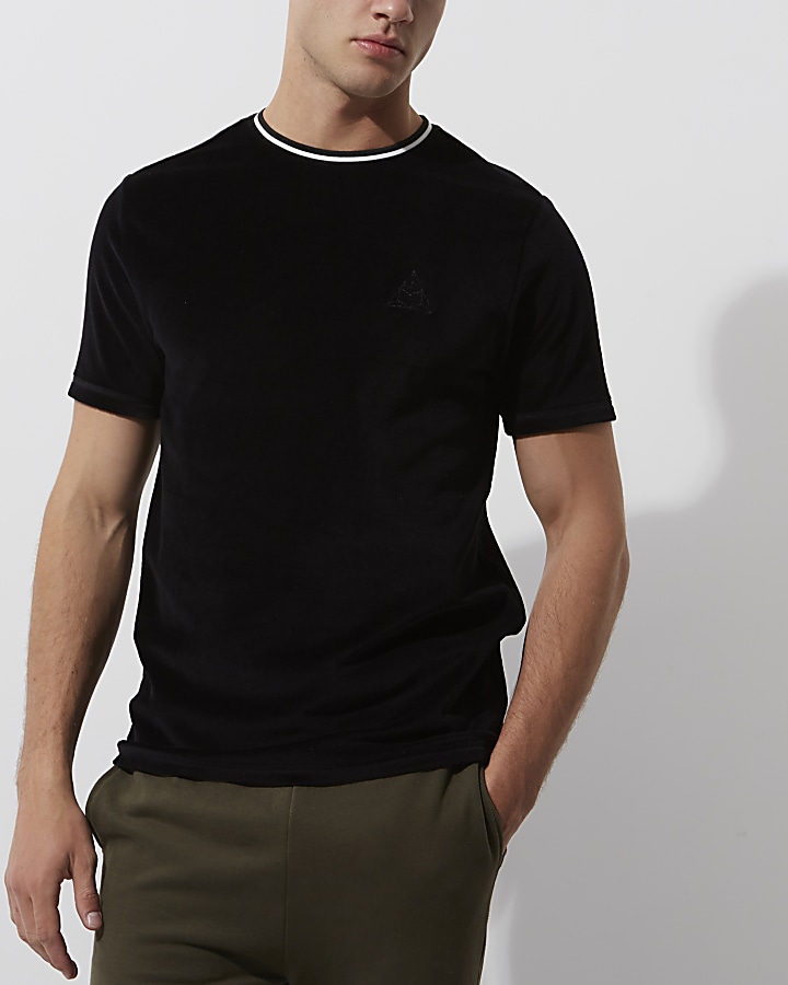 Black velour tipped slim fit T-shirt
