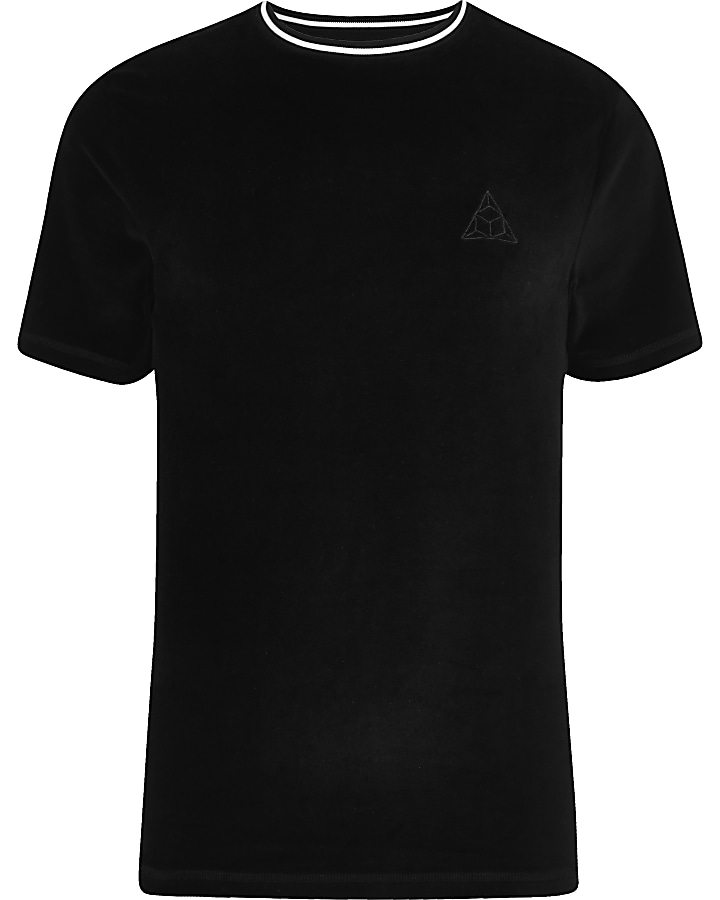 Black velour tipped slim fit T-shirt