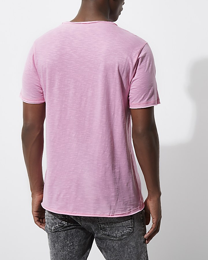 Pink slim fit raw cut pocket T-shirt